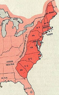Map of American colonies, territories